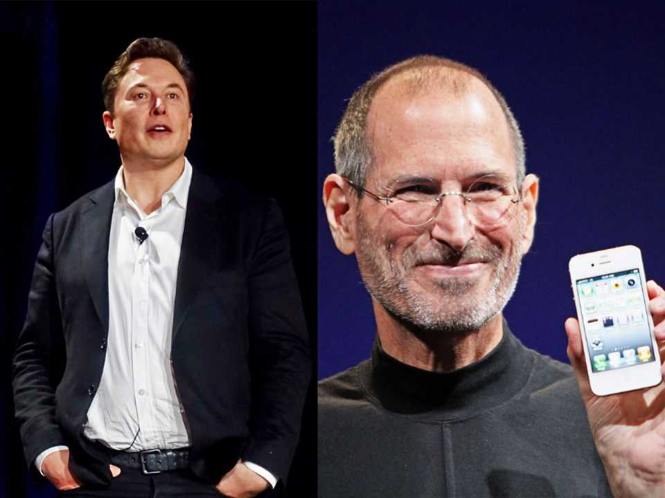Elon Musk (esquerda) parece não entender a importância de forma e função como fazia Steve Jobs na Apple