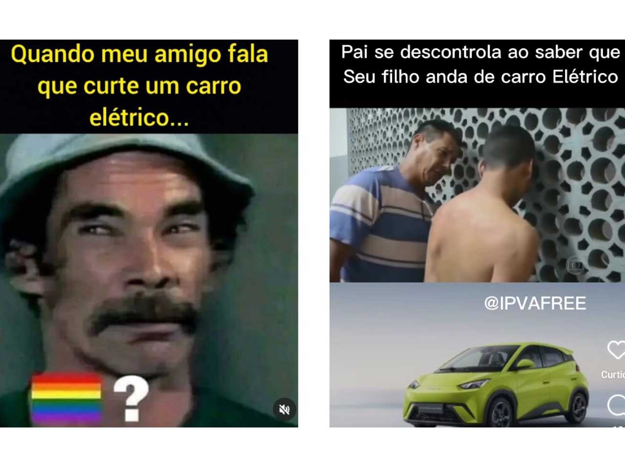 Um dos memes que circulam nas redes sociais criando polêmica com os carros 100 elétricos no Brasil